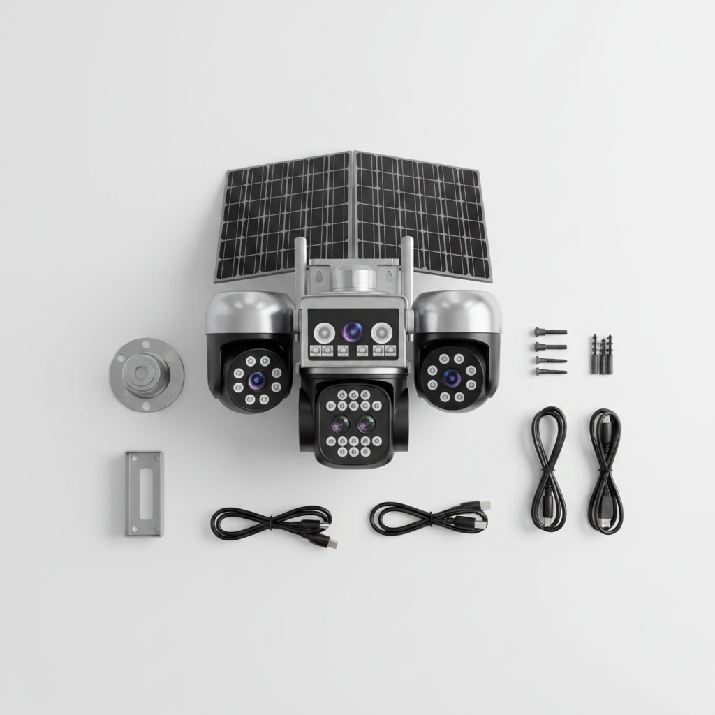 Kit complet caméra solaire PTZ flat lay