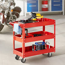 Chariot à outils métallique – 3 niveaux – Rouge