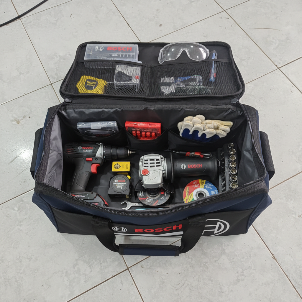 Sac à outils - flat lay avec outils