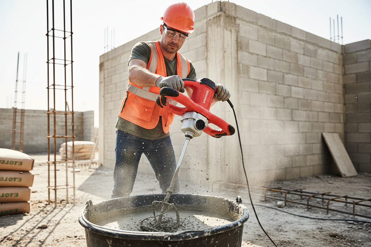Malaxeur MAVOPLUS MV-MI50 en action sur chantier