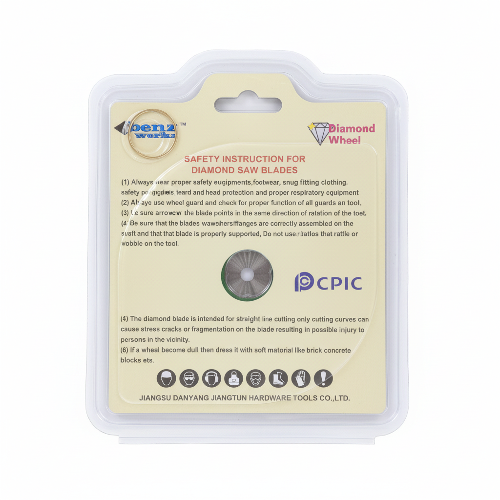 Emballage lame diamantée avec instructions de sécurité