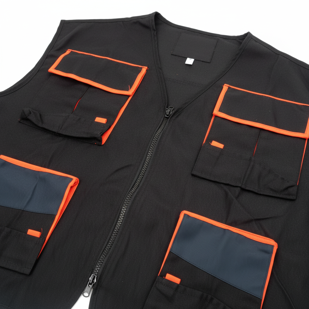 Gilet de Travail Multi-Poches Noir & Orange