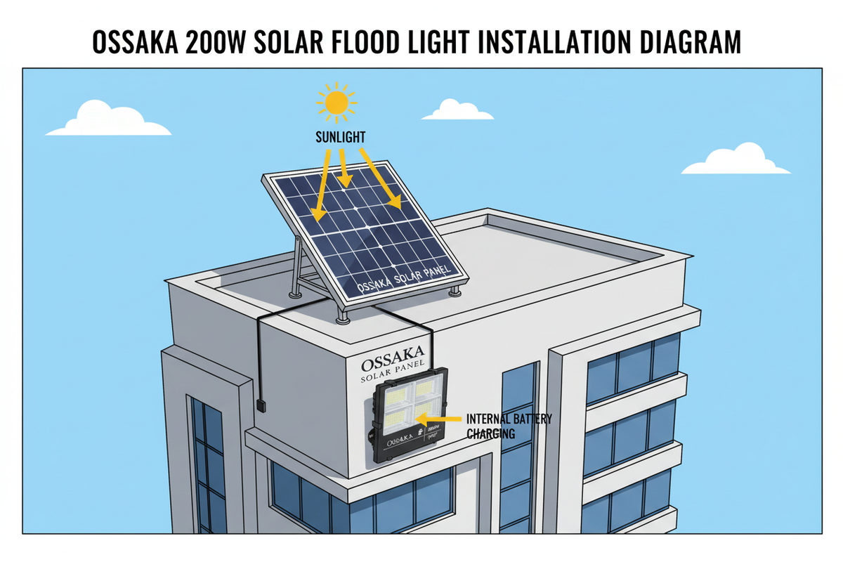 Schéma d'installation panneau solaire + projecteur