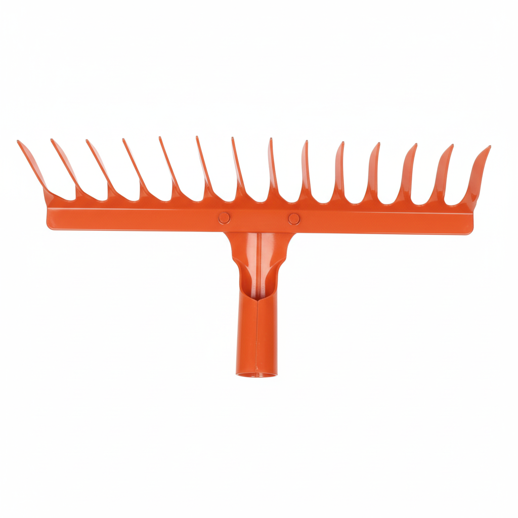 Râteau de jardin orange - détail des dents