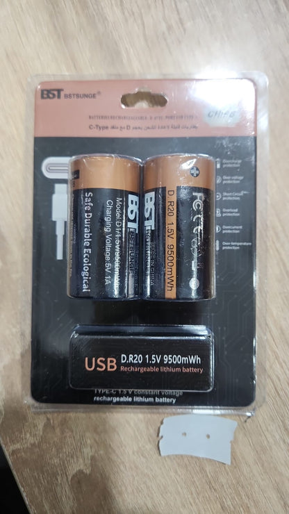 Batteries Rechargeables Lithium D/R20 USB-C (Pack de 2)