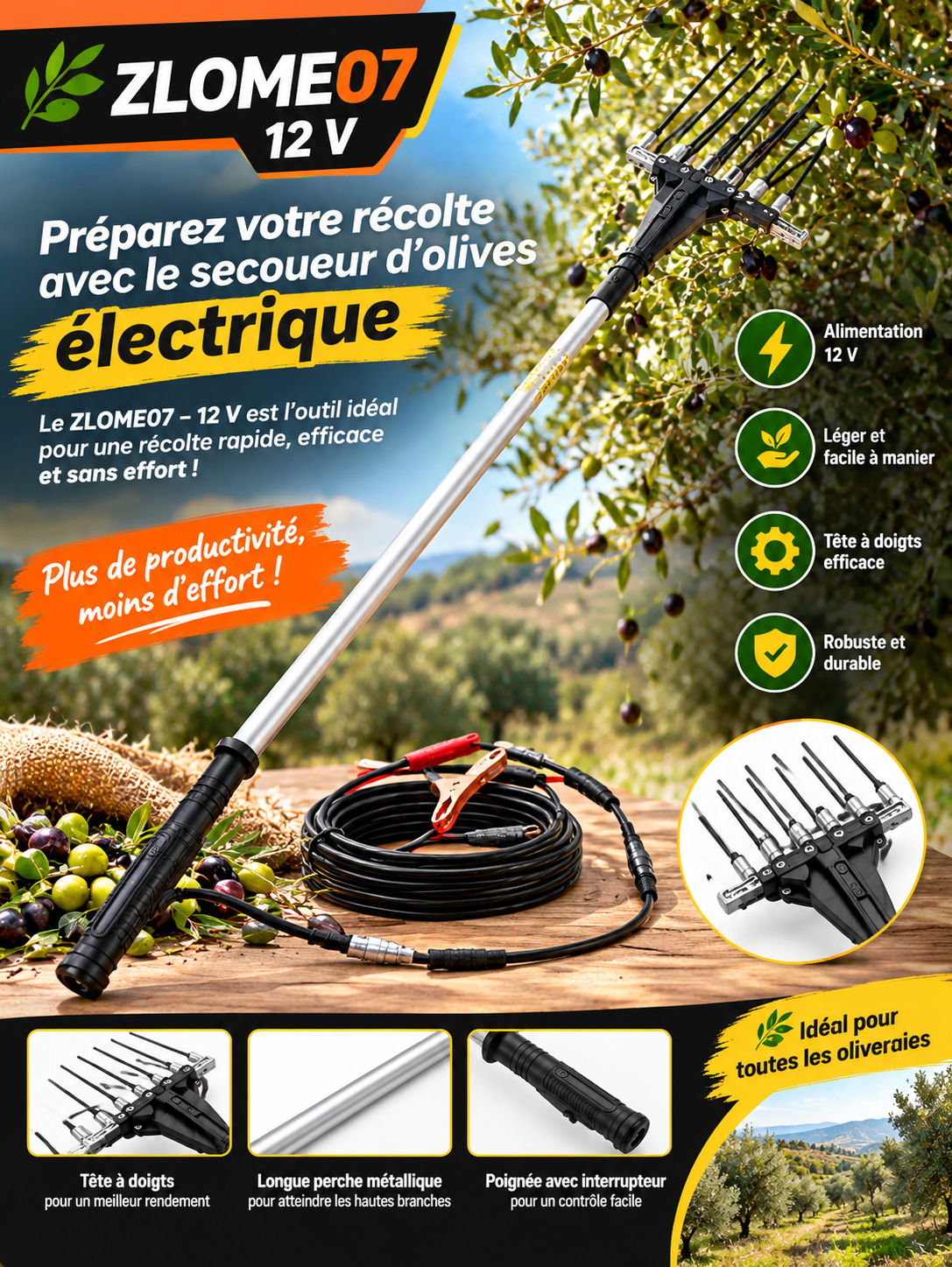 Secoueur d’olives électrique 12 V – ZLOME07