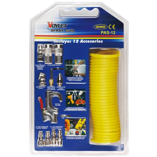Kit accessoires pneumatiques VOYLET avec tuyau spirale et pistolet à air