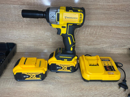 مفك براغي لاسلكي BOSWICH XR 21V - طقم كامل مع بطاريتين وشاحن ورؤوس مفكات