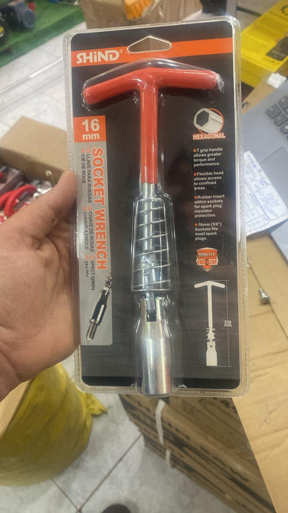 Clé à bougie en T 16mm – Tête flexible hexagonale