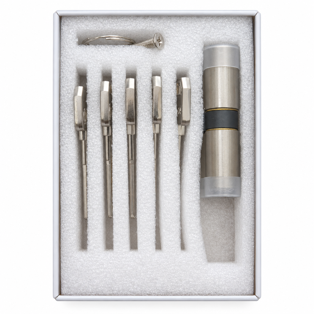 Coffret ouvert avec cylindre et clés