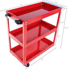 Chariot à outils métallique – 3 niveaux – Rouge