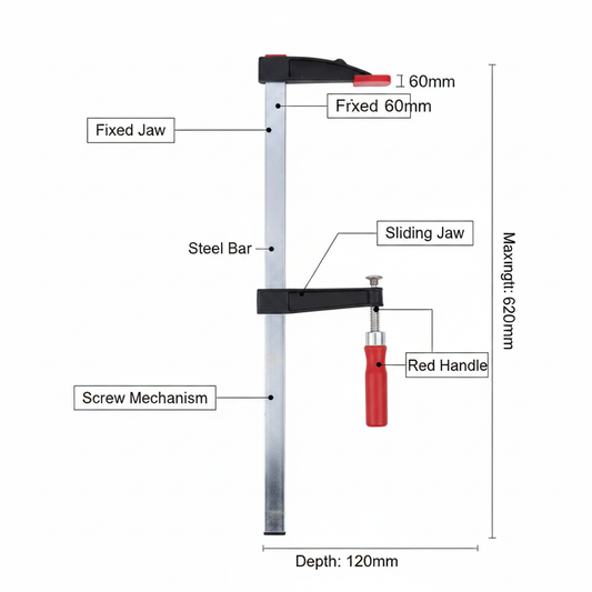 Serre-joint F infographie technique pièces annotées