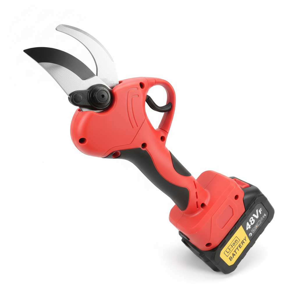 Détail des lames et batterie 48V du sécateur électrique