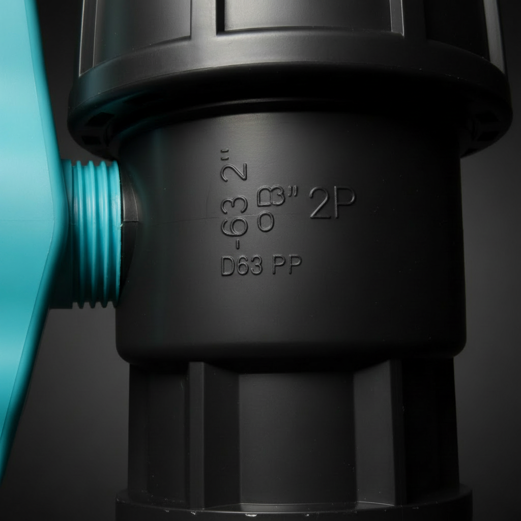 Vanne à bille PP D63 - Raccord compression HDPE