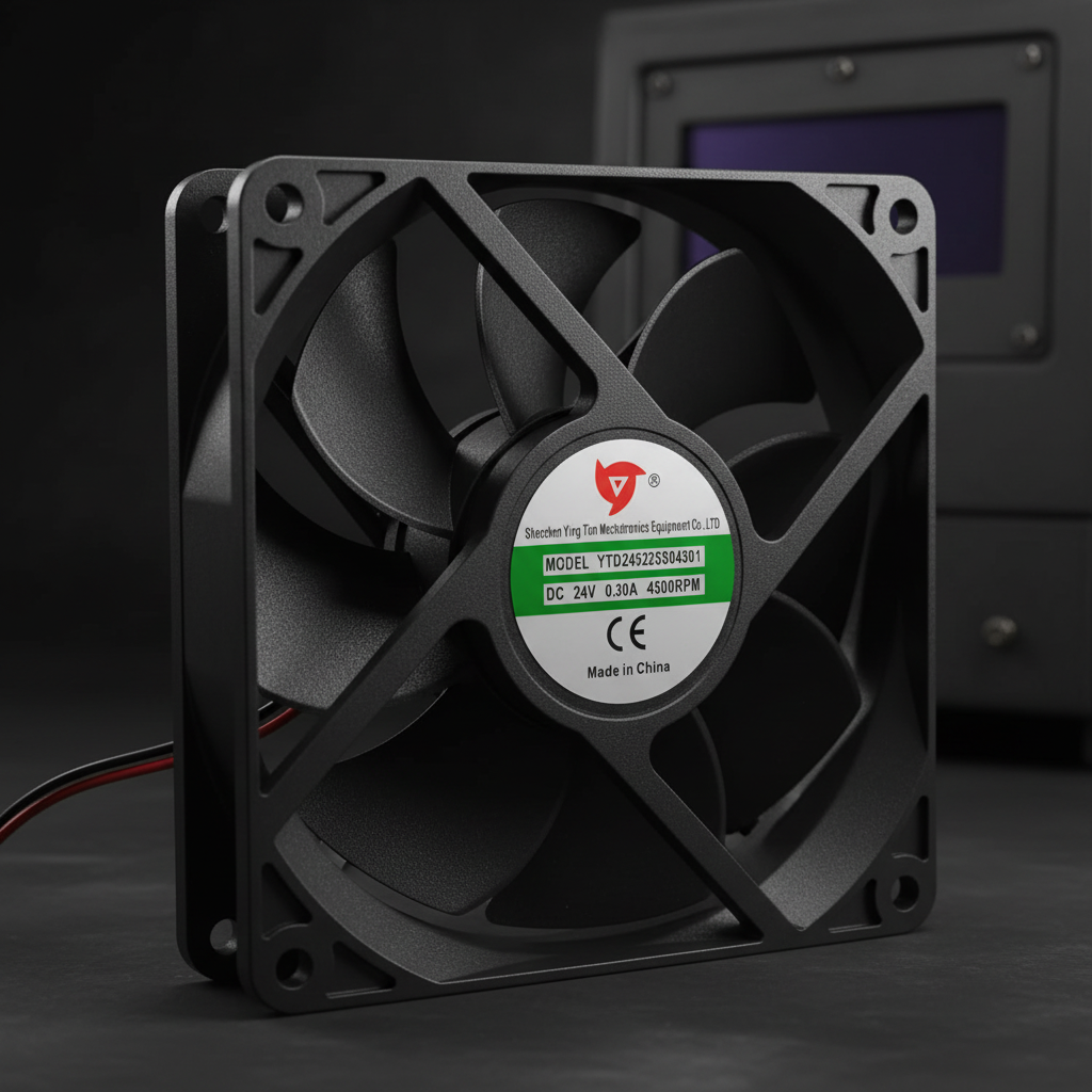 Ventilateur DC 24V Makute - Vue 3/4 fond sombre