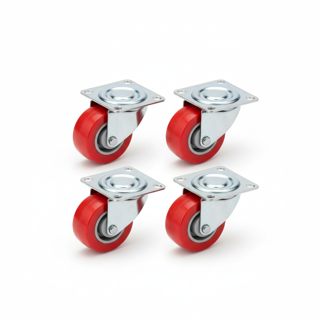 Lot de 4 roulettes pivotantes industrielles 1.5 pouces avec roues rouges en polyuréthane
