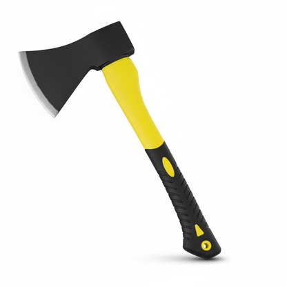 Hache professionnelle - vue angle 45 degrés montrant les détails du manche