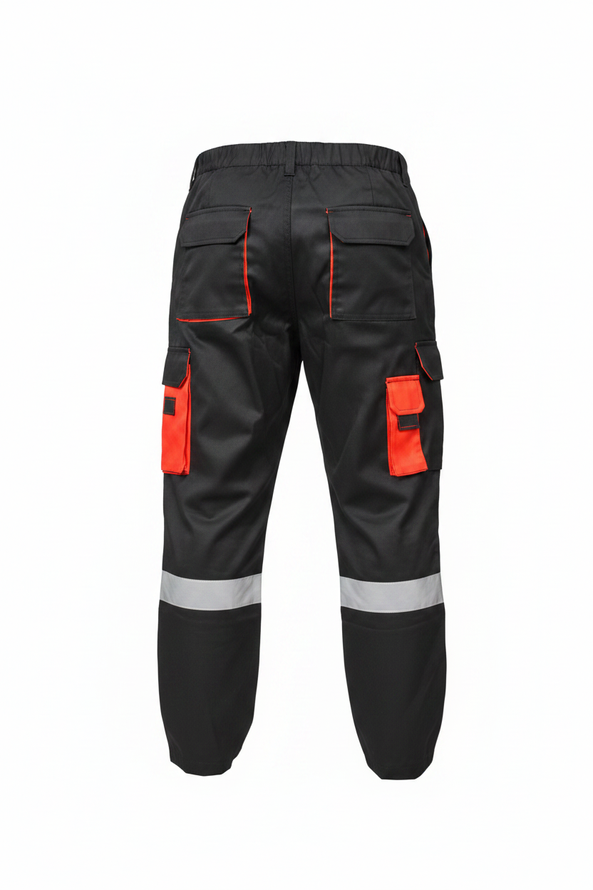 Pantalon de Travail Cargo – Bandes Réfléchissantes & Poches Rouges
