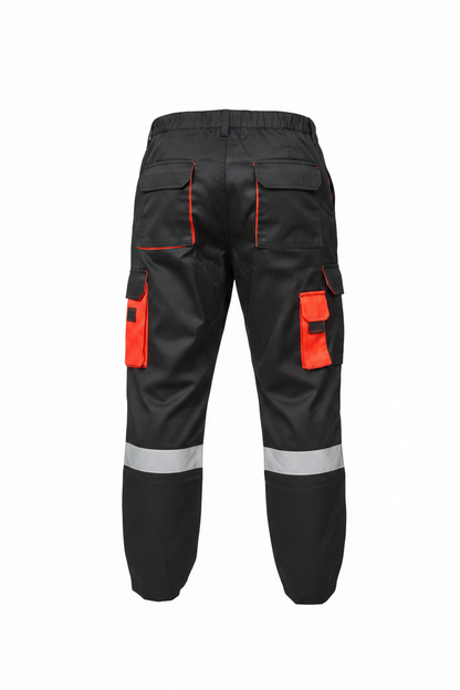 Pantalon de Travail Cargo – Bandes Réfléchissantes & Poches Rouges