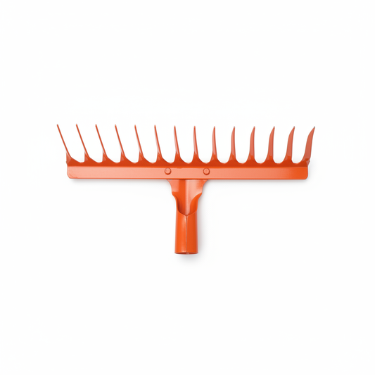 Râteau de jardin orange - vue de dessus