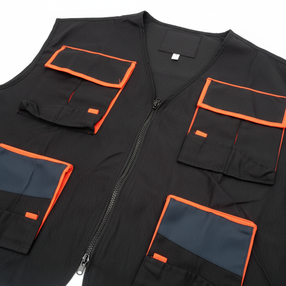Gilet de Travail Multi-Poches Noir & Orange