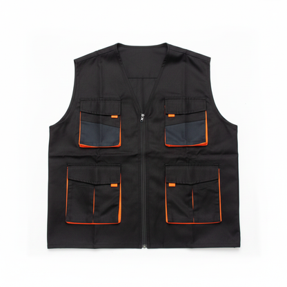 Gilet de Travail Multi-Poches Noir & Orange
