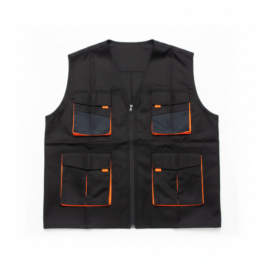 Gilet de Travail Multi-Poches Noir & Orange