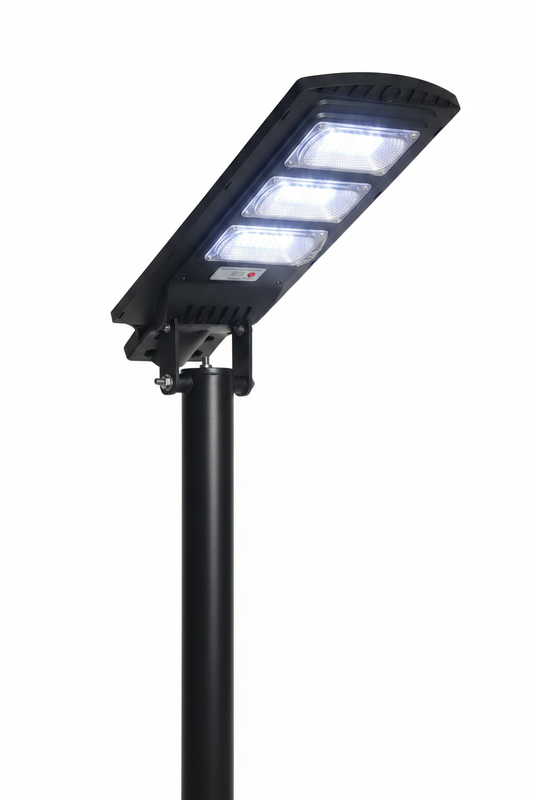 Lampe solaire de rue – contenu de la boîte avec mât et télécommande