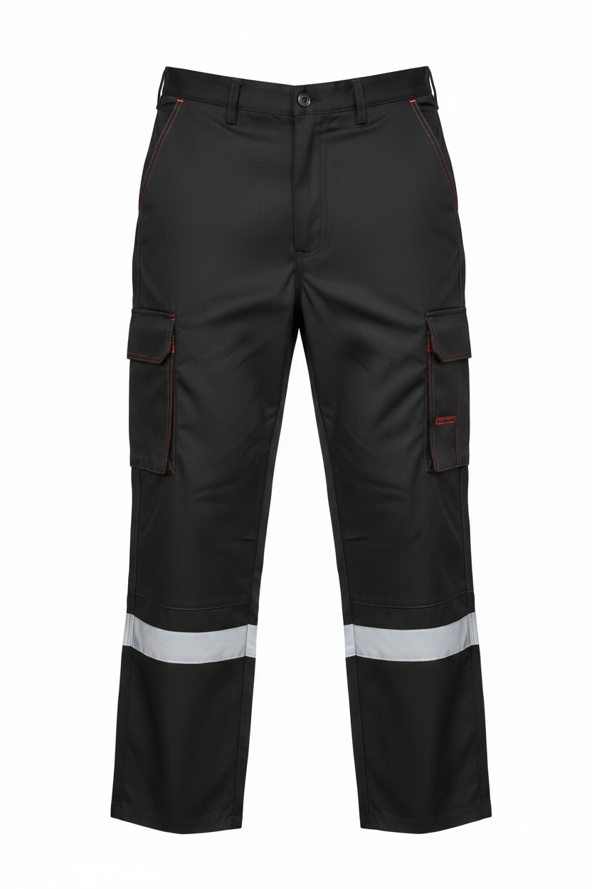 Pantalon de Travail Cargo – Bandes Réfléchissantes & Poches Rouges
