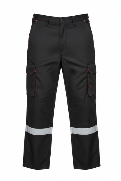 Pantalon de Travail Cargo – Bandes Réfléchissantes & Poches Rouges
