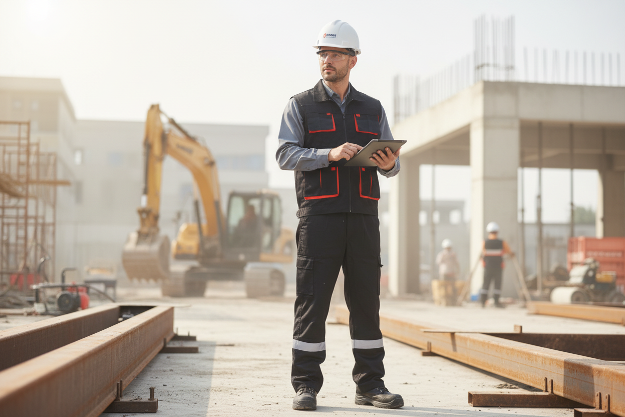 Pantalon de Travail Cargo – Bandes Réfléchissantes & Poches Rouges
