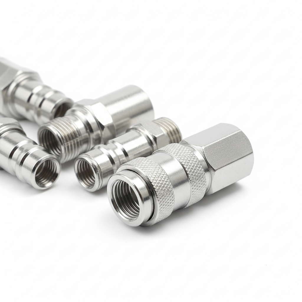 Raccords DINGQI - Gros plan finition chrome et filetage