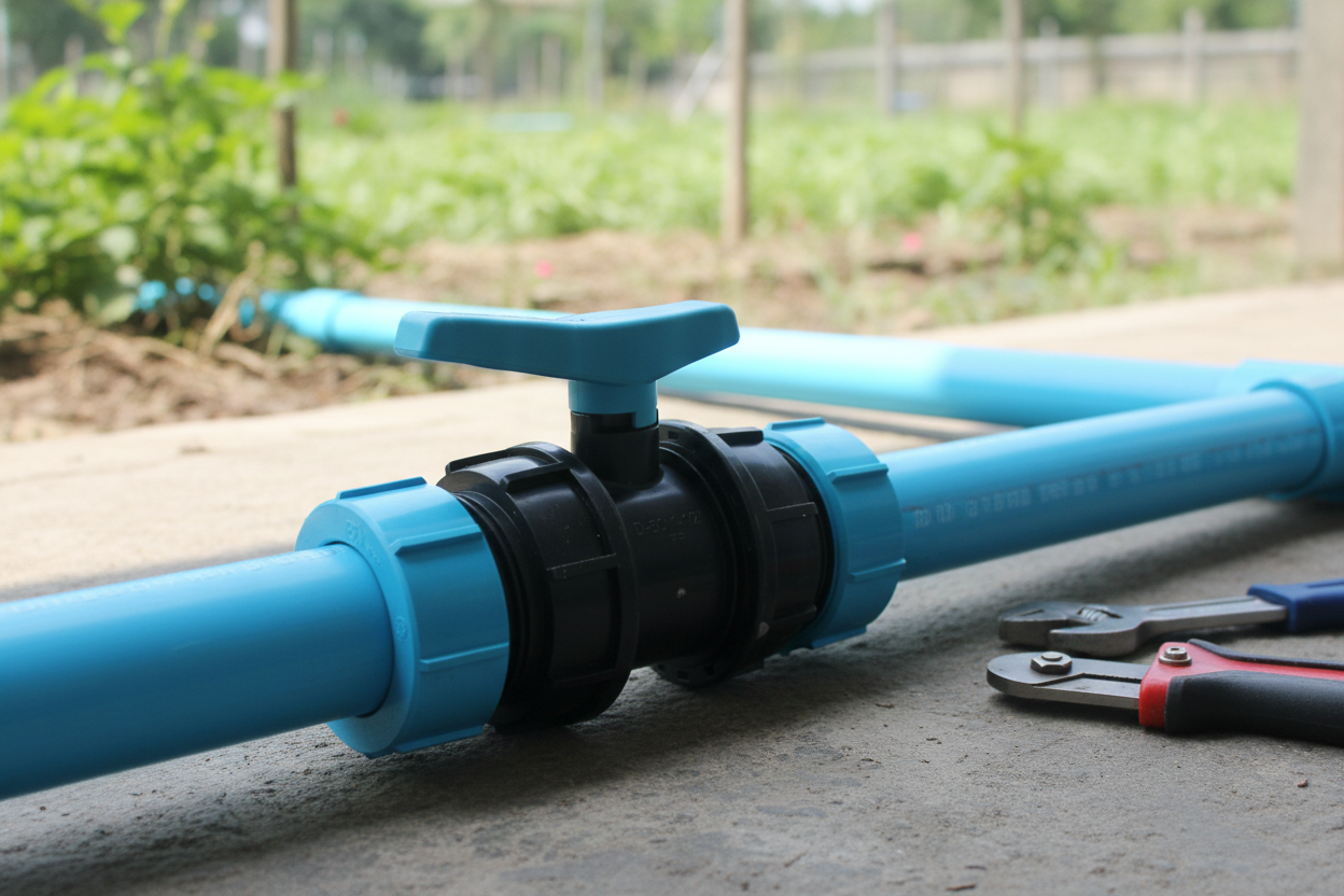 Robinet à boisseau sphérique PP ø50mm - Raccord compression HDPE