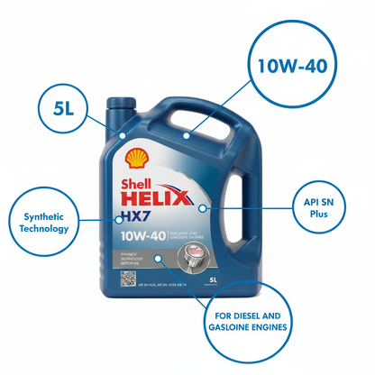 Shell Helix HX7 10W-40 - Huile Moteur Synthétique 5L