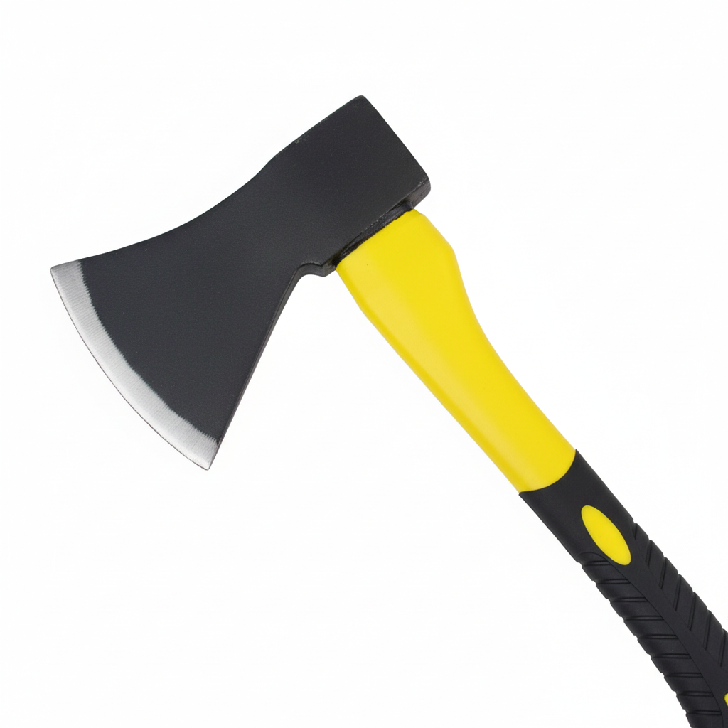 Détail de la lame et du manche de la hache professionnelle