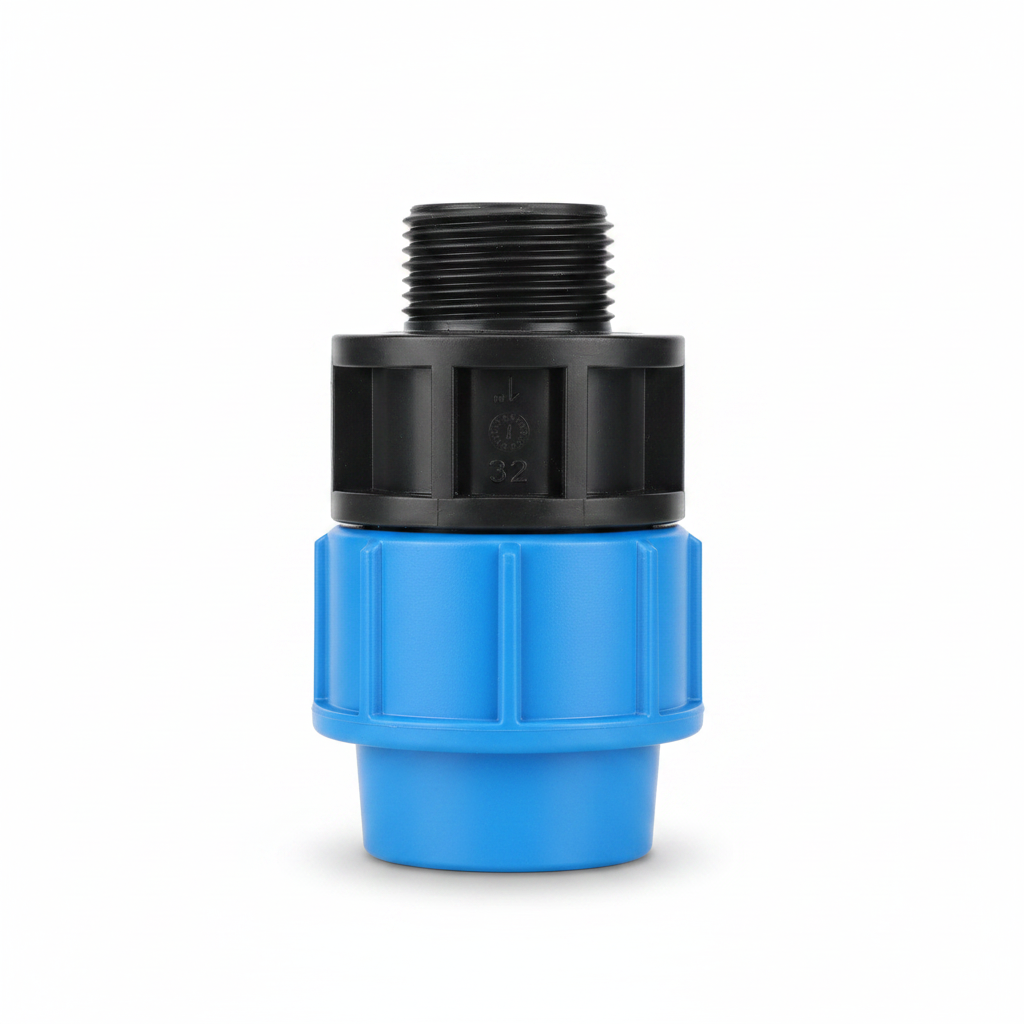 Photo professionnelle raccord compression PP 32mm fond blanc