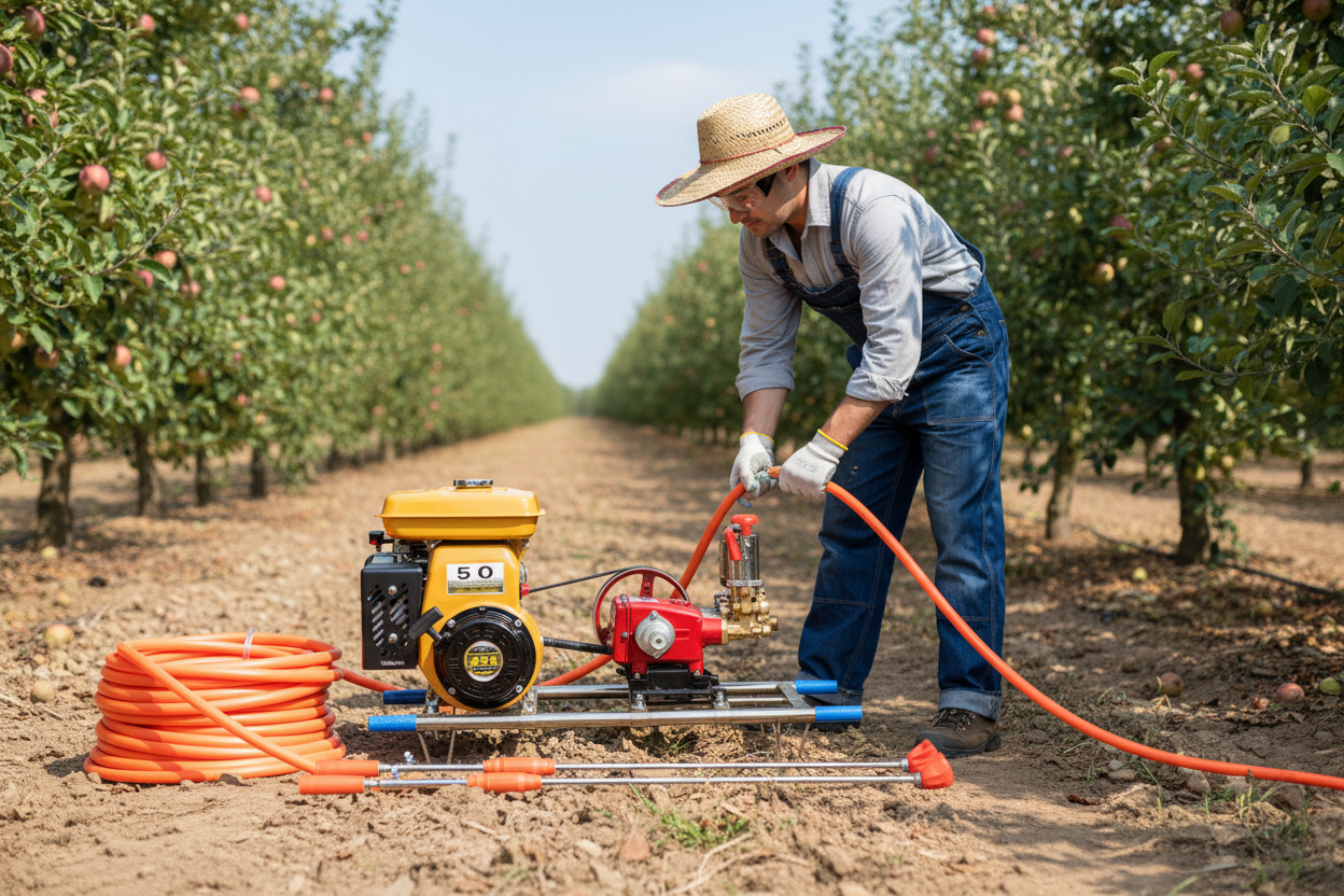 Équipement de pulvérisation dans un verger