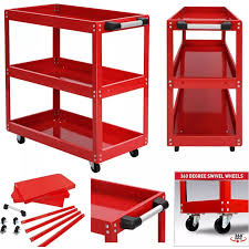 Chariot à outils métallique – 3 niveaux – Rouge