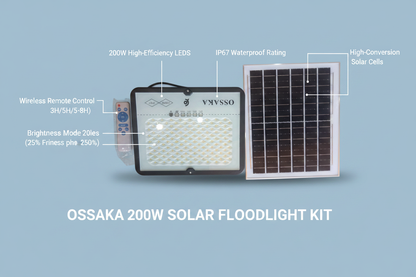 OSSAKA Solar Floodlight - Infographic Layout
