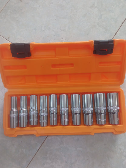 Coffret 10 Douilles Longues 1/2" Chromées — Dingi | 10 à 24 mm