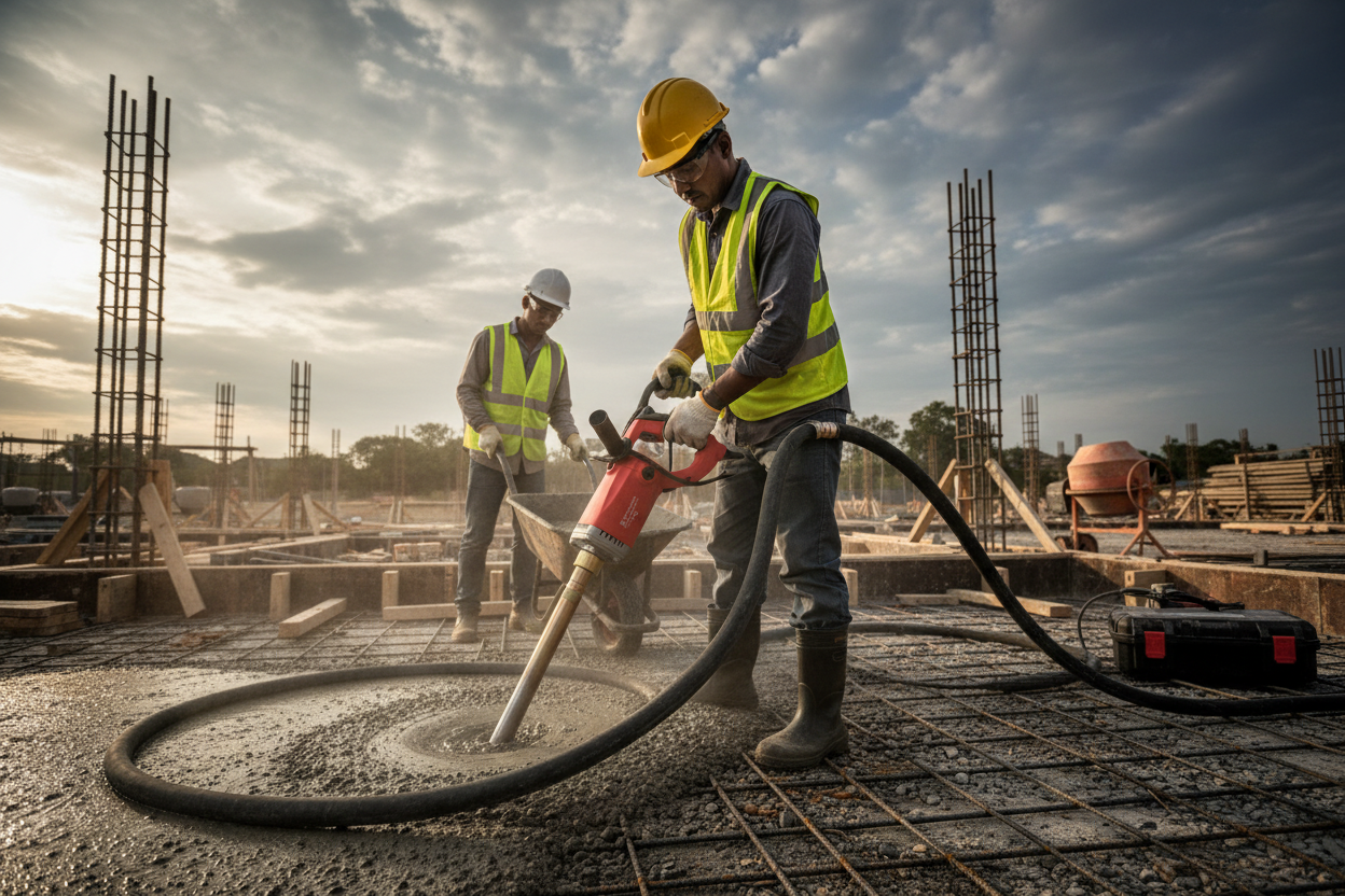 Vibrateur béton sur chantier