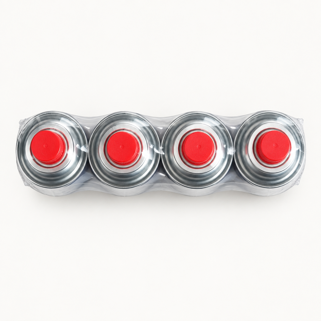 Vue du dessus des quatre bouchons rouges